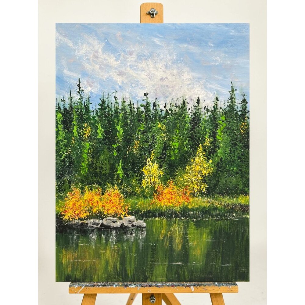 Lake Trip Original 9" x 12" Acrylic Painting Unframed Beautiful Nature Wall Art - Picture 3 of 7